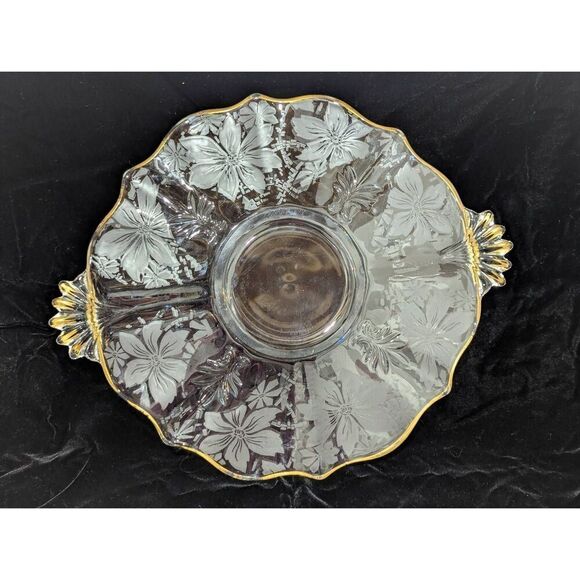 Fostoria Baroque MCM Etched Handle Cake Plate Serveware EUC - Picture 4 of 6